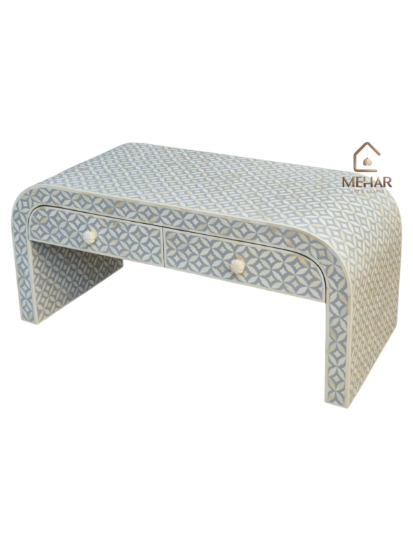 20251104_150811 WDN BONE INLAY U COFFEE TABLE WITH 2 DRAWER