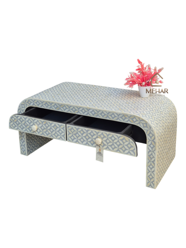 20251104_150939 WDN BONE INLAY U COFFEE TABLE WITH 2 DRAWER