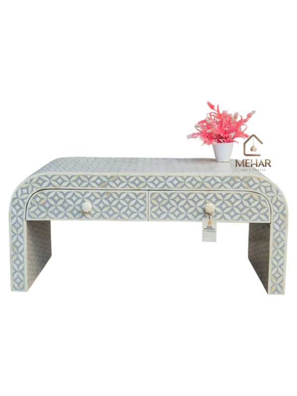 20251104_151131 WDN BONE INLAY U COFFEE TABLE WITH 2 DRAWER