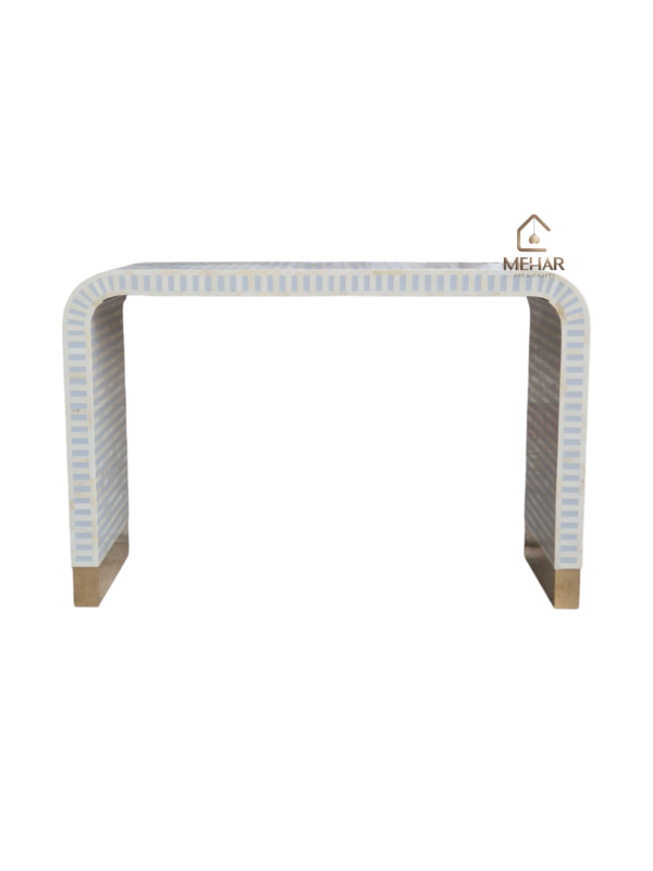 20251106_173326 WDN BONE INLAY U SHAPED CONSOLE TABLE (STRIPPED PATTERN / DESIGN)