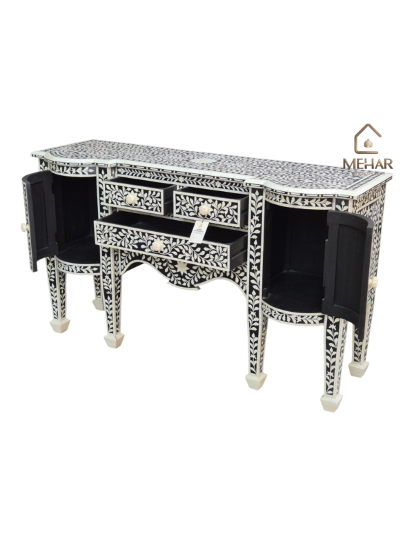 20251108_161700 WDN BONE INLAY FLORAL CHEST OF 3 DRAWERS 2 DOOR IN WHITE & BLACK FINISH