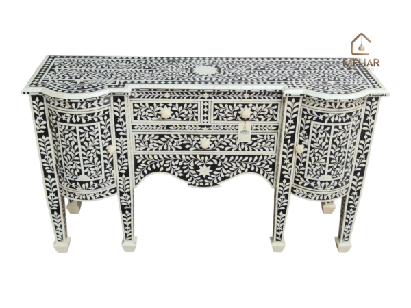 20251108_161859 WDN BONE INLAY FLORAL CHEST OF 3 DRAWERS 2 DOOR IN WHITE & BLACK FINISH