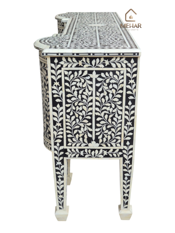 20251108_162249 WDN BONE INLAY FLORAL CHEST OF 3 DRAWERS 2 DOOR IN WHITE & BLACK FINISH