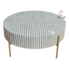 WDN BONE INLAY ROUND COFFEE TABLE WITH METAL LEGS (STRIPPED PATTERN)