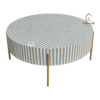 WDN BONE INLAY ROUND COFFEE TABLE WITH METAL LEGS (STRIPPED PATTERN)