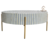 WDN BONE INLAY ROUND COFFEE TABLE WITH METAL LEGS (STRIPPED PATTERN)