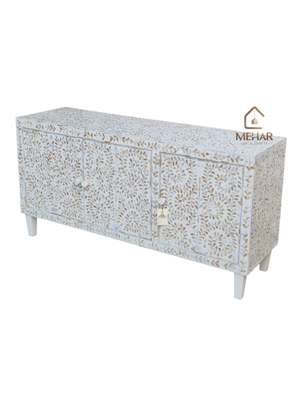 WDN FLORAL MOTHER OF PEARL INLAY SIDEBOARD 3 DOOR