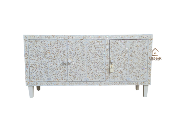 WDN FLORAL MOTHER OF PEARL INLAY SIDEBOARD 3 DOOR