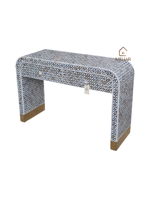 20251108_172639 WDN MOTHER OF PEARL INLAY U CONSOLE TABLE 2 DRAWER