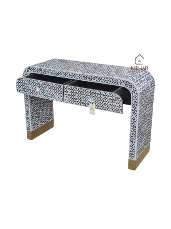 20251108_172810 WDN MOTHER OF PEARL INLAY U CONSOLE TABLE 2 DRAWER