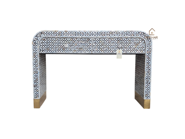 20251108_172938 WDN MOTHER OF PEARL INLAY U CONSOLE TABLE 2 DRAWER
