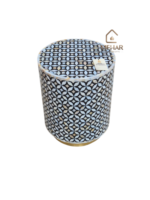WDN MOTHER OF PEARL INLAY SIDE TABLE IN BLACK FINISH