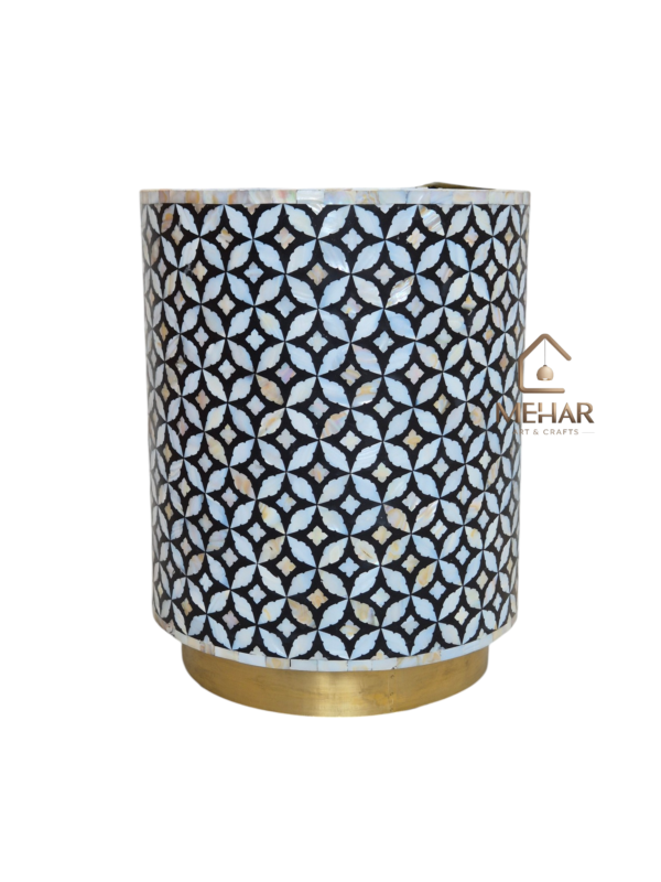 WDN MOTHER OF PEARL INLAY SIDE TABLE IN BLACK FINISH