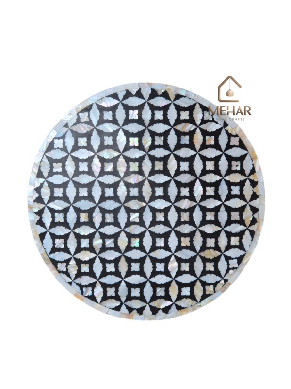 WDN MOTHER OF PEARL INLAY SIDE TABLE IN BLACK FINISH