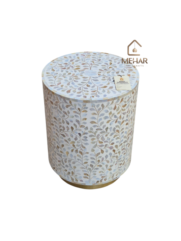 20251111_145549 WDN MOTHER OF PEARL INLAY FLORAL SIDE TABLE IN WHITE FINISH