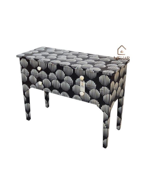 20251112_151702 WDN BONE INLAY CONSOLE TABLE 4 DRAWER - BLACK HALLWAY TABLE