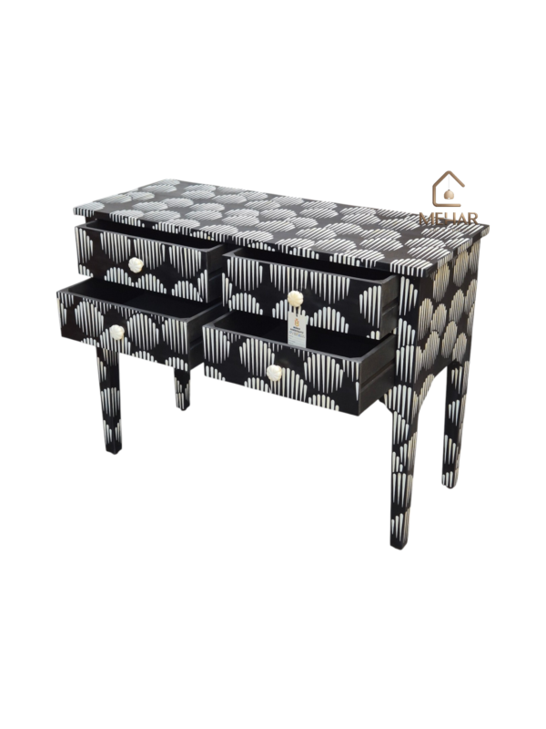 20251112_151752 WDN BONE INLAY CONSOLE TABLE 4 DRAWER - BLACK HALLWAY TABLE