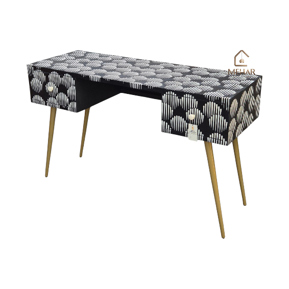 WDN BONE INLAY DEKS / CONSOLE 2 DRAWER WITH METAL LEG
