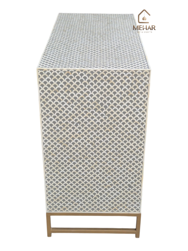 20251119_174009 WDN BONE INLAY CHEST OF DRAWER WITH 3 DRAWER WITH METAL BASE