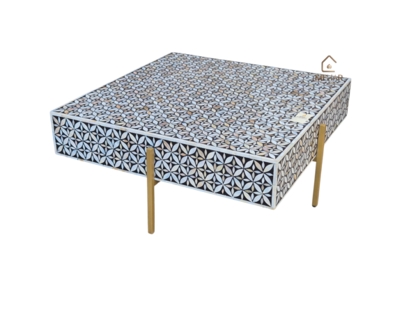 WDN MOTHER OF PEARL INLAY COFFEE TABLE WITH IMETAL LEGS