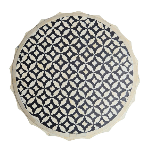 WDN Bone Inlay Side Table In White & Black Finish