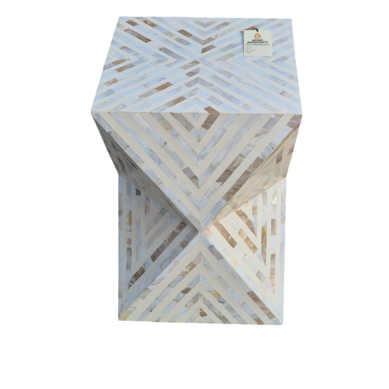 WDN MOP INLAY SIDE TABLE IN WHITE FINISH