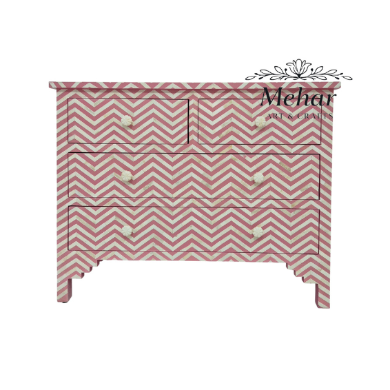 WDN BONE INLAY SIDEBOARD / CHEST  4 DRA IN WHITE & PINK FINISH