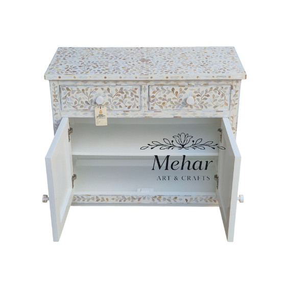 WDN FLORAL  MOP INLAY CHEST OF DRAWER WITH 2 DRAWER 2 DOOR