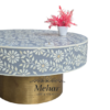 WDN BONE INLAY FLORAL COFFEE TABLE IN WHITE & GREY FINISH