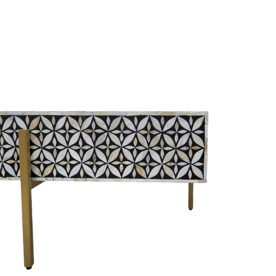 WDN BONE INLAY COFFEE TABLE WITH IRON LEGS