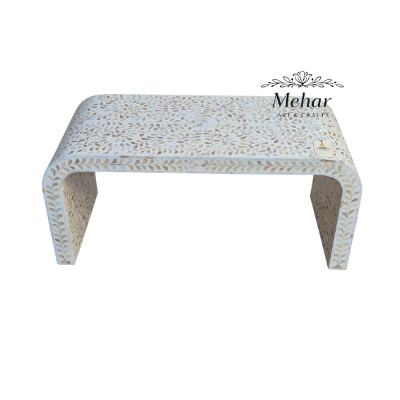 WDN FLORAL MOP INLAY U SHAPE COFFEE TABLE IN WHITE FINISH