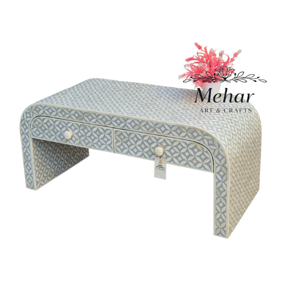 WDN BONE INLAY U COFFEE TABLE WITH 2 DRAWER