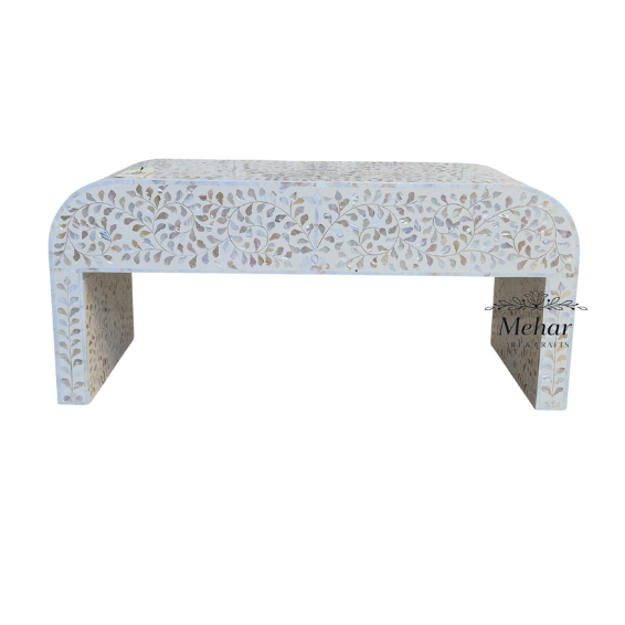 WDN FLORAL BONE INLAY U SHAPE COFFEE TABLE 2 DRAWER