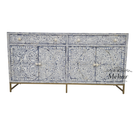 WDN COLORED FLORAL BONE INLAY SIDEBOARD 2 DRAWER 4 DOOR