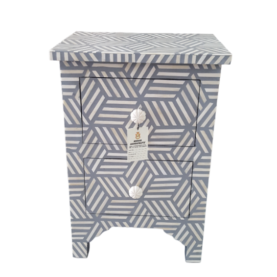 India Touch WDN Bone Inlay Bedside Table with 2 Drawers
