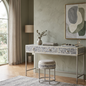 WDN BONE INLAY CONSOLE TABLE 3 DRAWERS WITH MATCHING STOOL