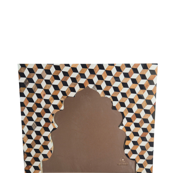 HANDCRAFTED TEAK WOOD INLAY MIRROR FRAME | GEOMETRIC WALL MIRROR