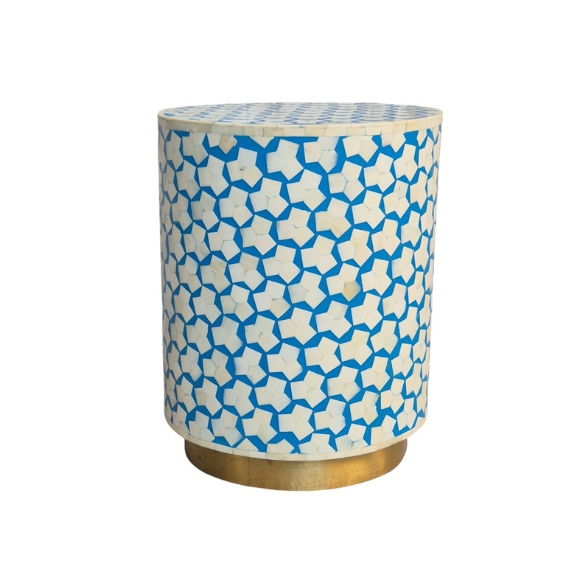 WDN BONE INLAY SIDE TABLE IN SKY BLUE FINISH