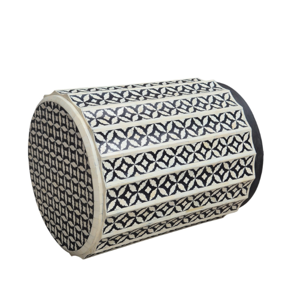 WDN Bone Inlay Side Table In White & Black Finish