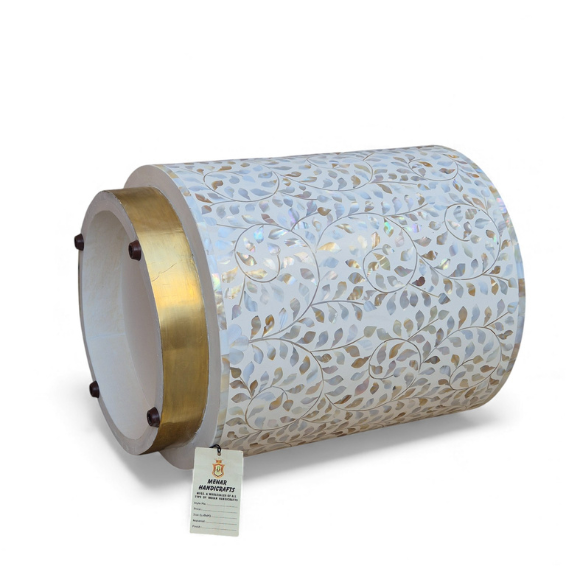 WDN MOP INLAY FLORAL SIDE TABLE IN WHITE FINISH