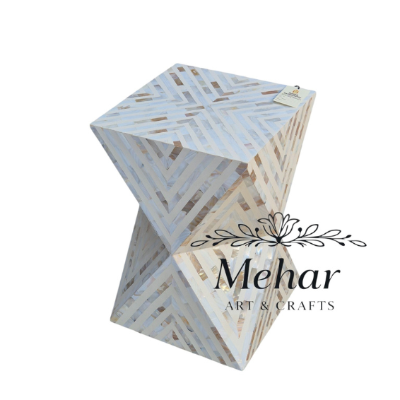 WDN MOP INLAY SIDE TABLE IN WHITE FINISH