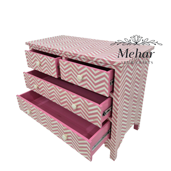 WDN BONE INLAY SIDEBOARD / CHEST  4 DRA IN WHITE & PINK FINISH