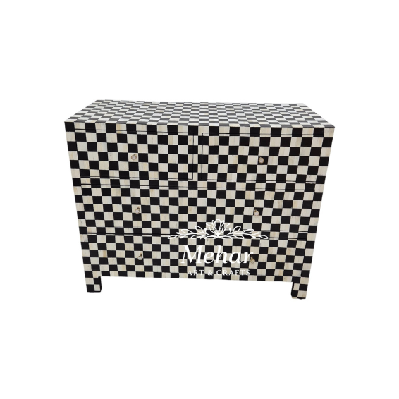 WDN BONE INLAY CHEST OF DRAWERS IN BLACK & WHITE FINISH