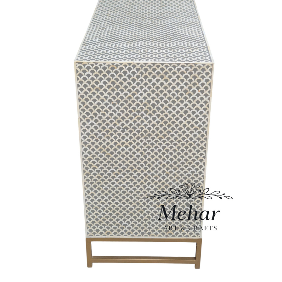 WDN BONE INLAY CHEST OF DRAWER WITH 3 DRAWER WITH IRON BASE