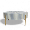4 (3) WDN BONE INLAY ROUND COFFEE TABLE WITH METAL LEGS (STRIPPED PATTERN)