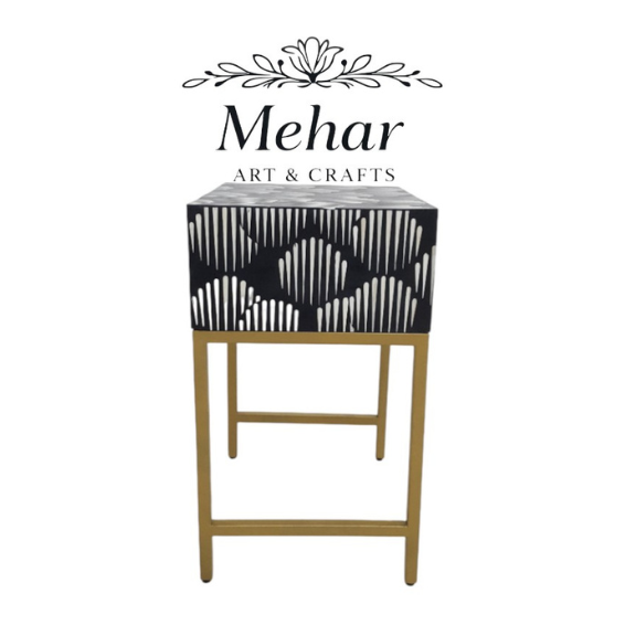 WDN Bone Inlay Bedside Table with Iron Base (1 Drawer)