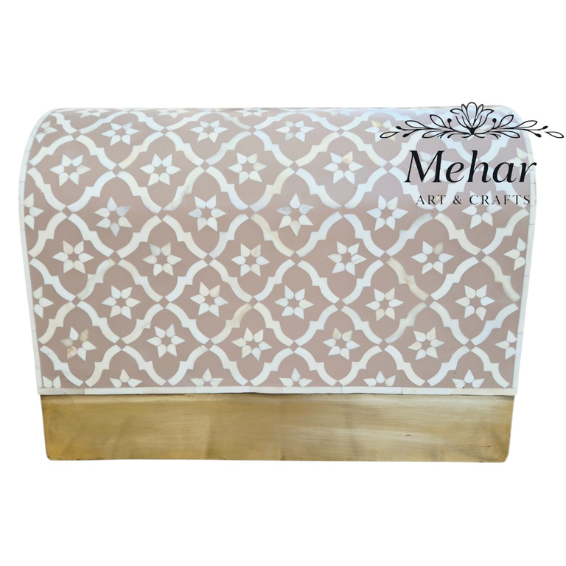 WDN BONE INLAY U SHAPE COFFEE TABLE IN WHITE & BIEGE  FINISH