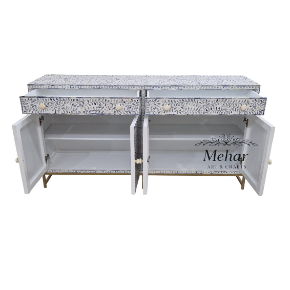 WDN COLORED FLORAL BONE INLAY SIDEBOARD 2 DRAWER 4 DOOR