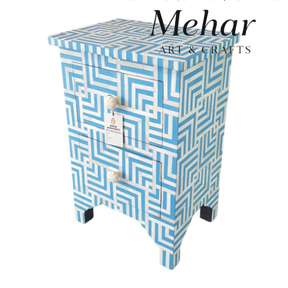 WDN Bone Inlay Bedside Table / Nightstand (2 Drawers)