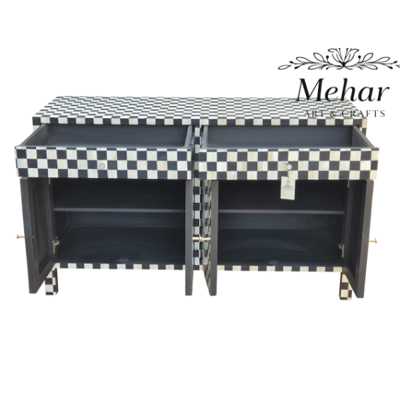 WDN BONE INLAY SIDEBOARD 2 DRAWER 4 DOOR IN BLACK AND WHITE FINISH